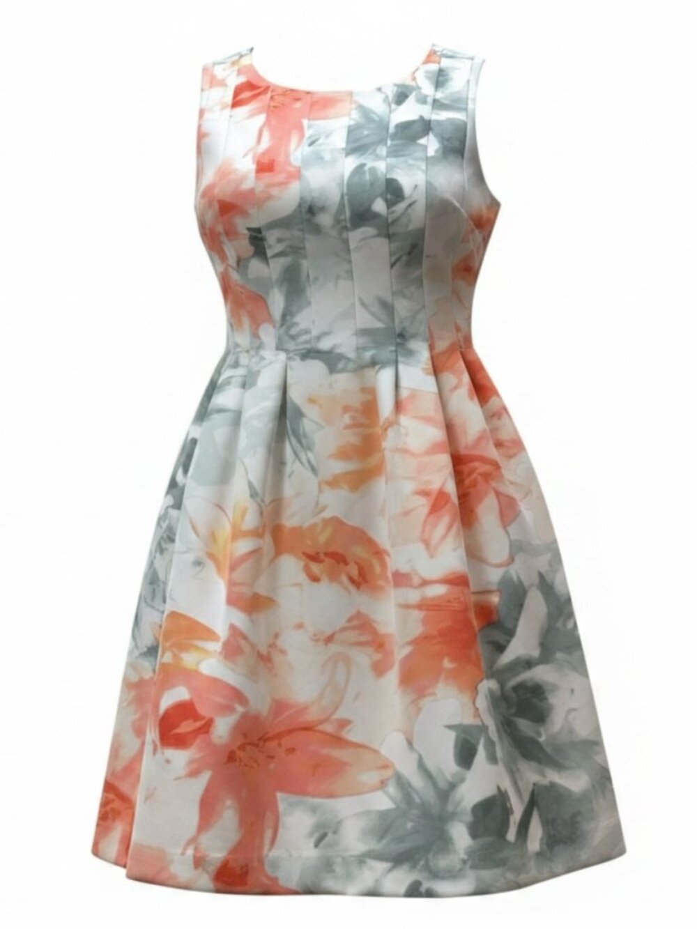 Vince Camuto Fit-and-Flare Floral Scuba Knit Dress Sz‎ 12 #59Q